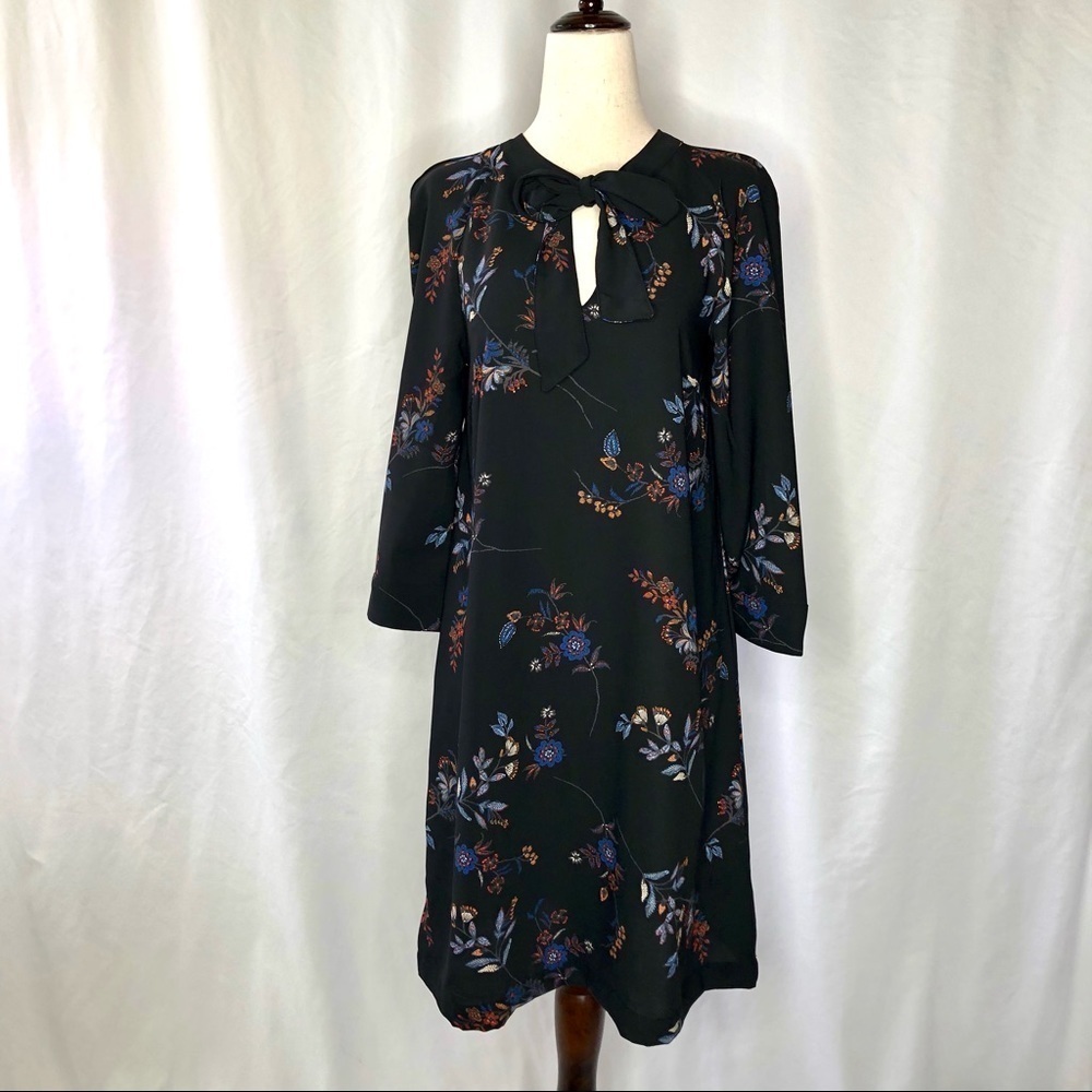 NWT H&M floral dress bow neck black 3/4 sleeve 2